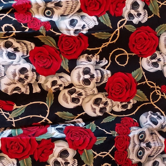 Hemet Black White Red Skull Rose Print Rockabilly Pinup A-Line Skirt Size XL - Picture 5 of 8